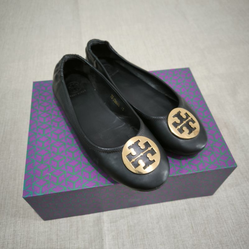 Ukuran 40 - Preloved Tory Burch Flatshoes Sandal Sepatu Wanita Hitam Black