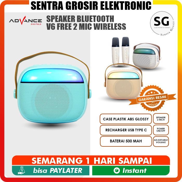 Advance Speaker Bluetooth V6 Free 2 Mic Wireless Karaoke Salon Aktif MusicBox Speaker Aktif Portable