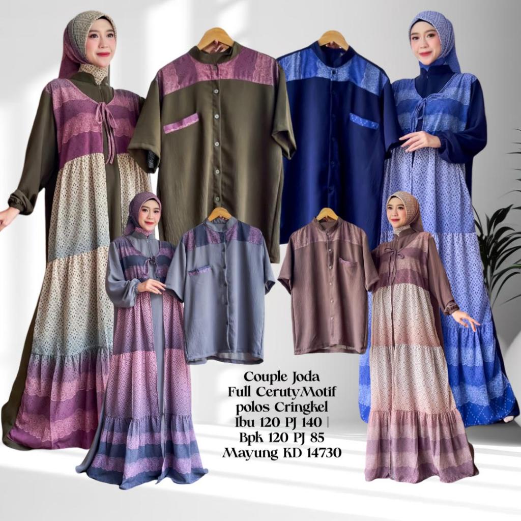 KD 14730 (isi 2 pasang) ASYA Couple Ibu Syari Jumbo Gamis Joda Jilbab Segi Empat dan Ayah Baju Koko 