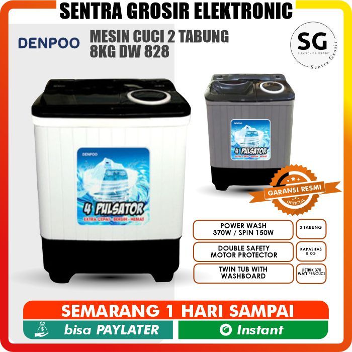 Denpoo Mesin Cuci 2 Tabung 8kg DW 828 / DW-828 / DW828