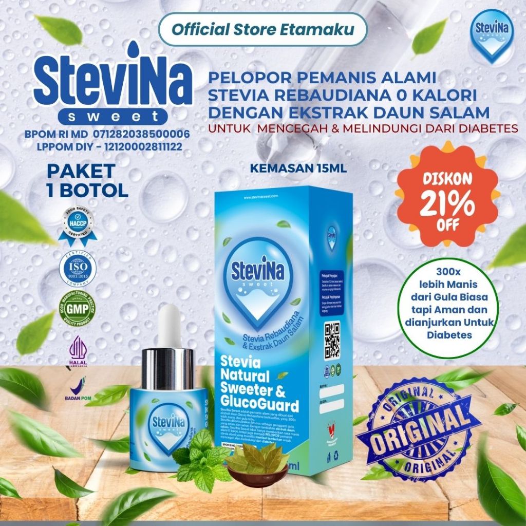

Stevina Sweet Pemanis Alami 0 Kalori plus Herbal Daun salam Untuk Fungsi Insulin Pengganti Gula 1 Botol 15ml