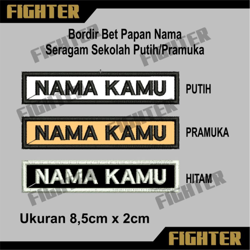 bordir bet papan nama seragam sekolah putih pramuka satuan