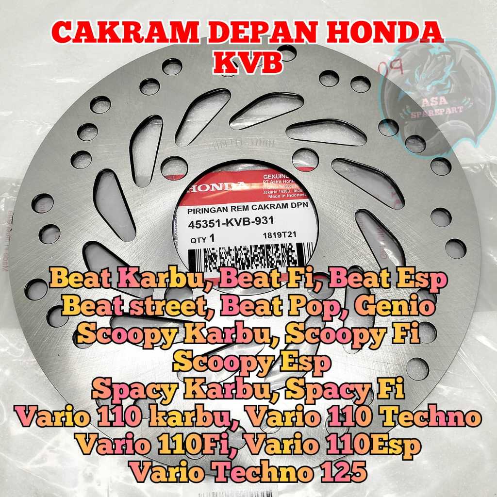 CAKRAM DEPAN KVB Motor Honda BEAT KARBU , beat FI,beat ESP ,Beat SPORTY,Beat STREET,Beat POP , SPACY