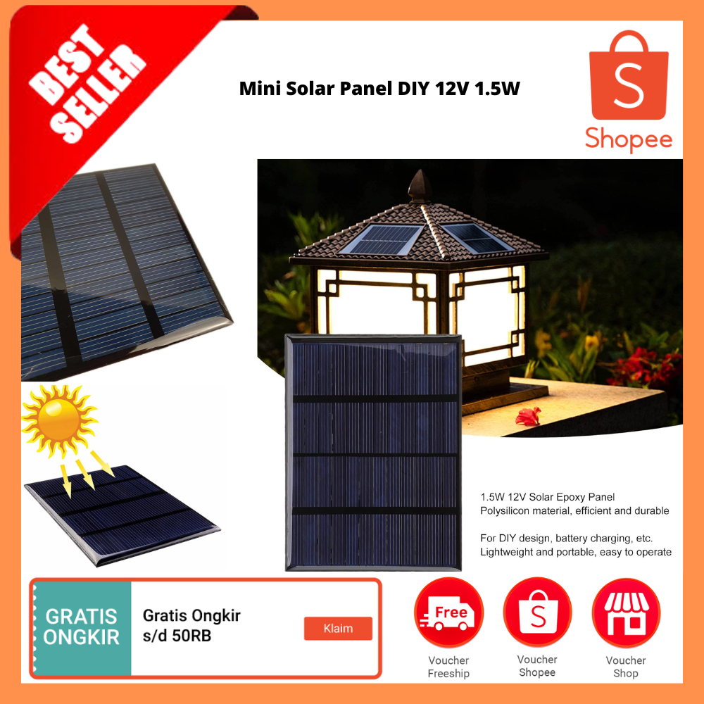 Mini Solar Panel DIY 12V 1.5W / Panel Surya Mini Pengisi Daya Portabel Berkualitas Polikristalin