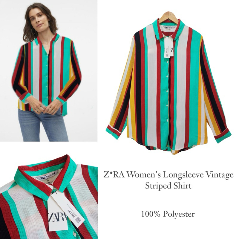 Z*RA Women’s Longsleeve Vintage Striped Shirt ORIGIN4L SISA EXPORT / KEMEJA BRANDED FULLTAG