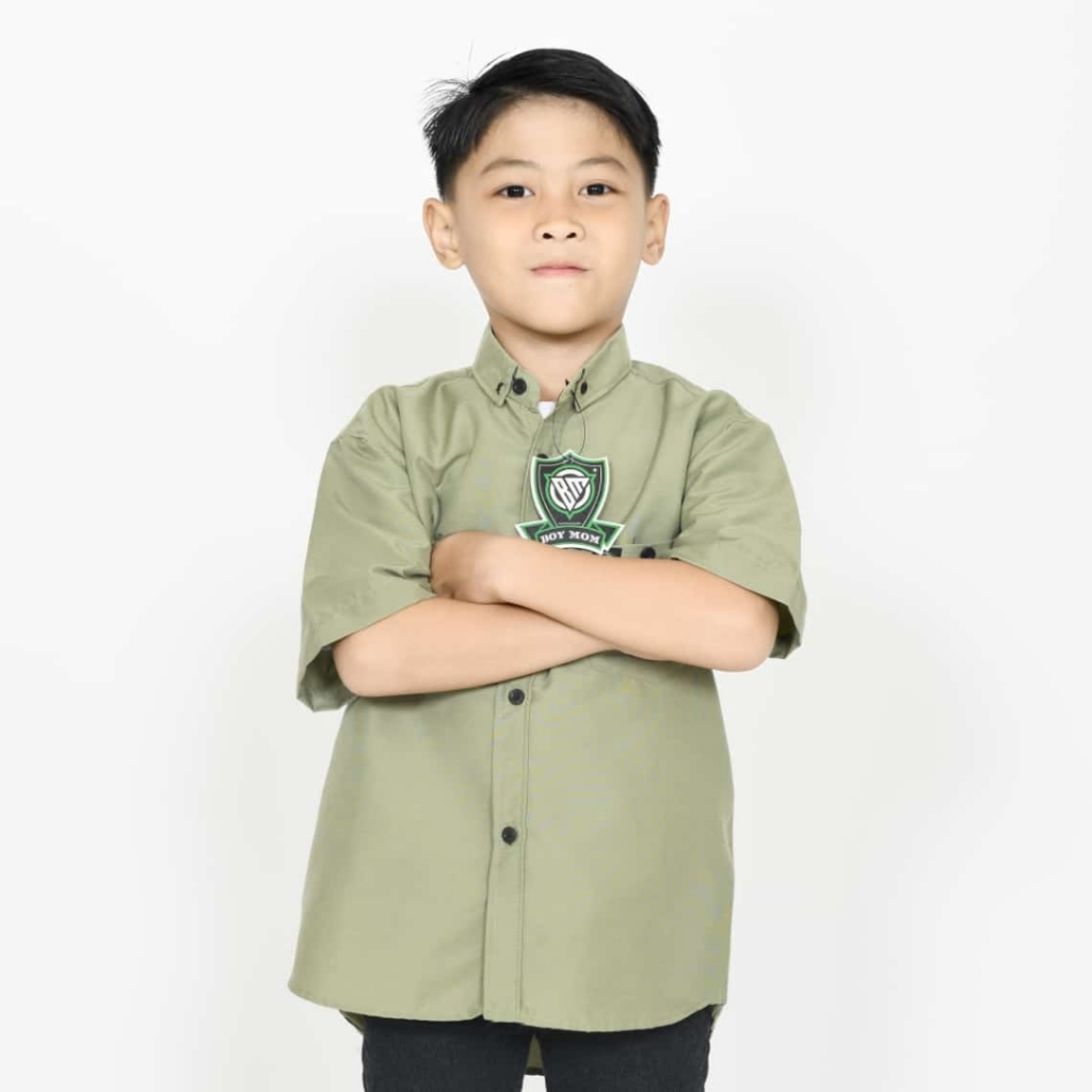 Kemeja Anak Laki Laki Hem Lengan Pendek Usia 3-13 th Warna Sage Green