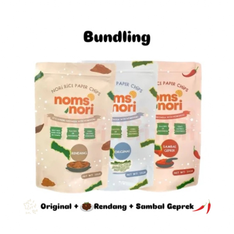 

Noms Original + Sambal Geprek + Rendang Crispy Nori-Rice Paper Chips Mixed With The Taste Of Saltiness