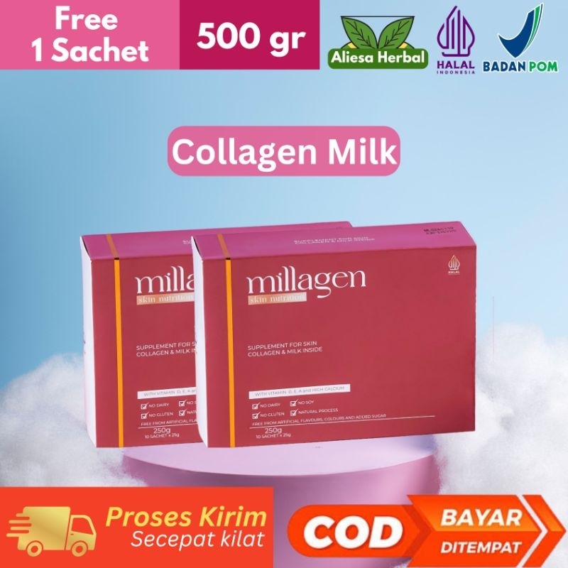 Free 1 Sachet Millagen  Susu Kolagen Mengatasi dan Menyamarkan Bekas Jerawat  Mencerahkan Kulit Meng