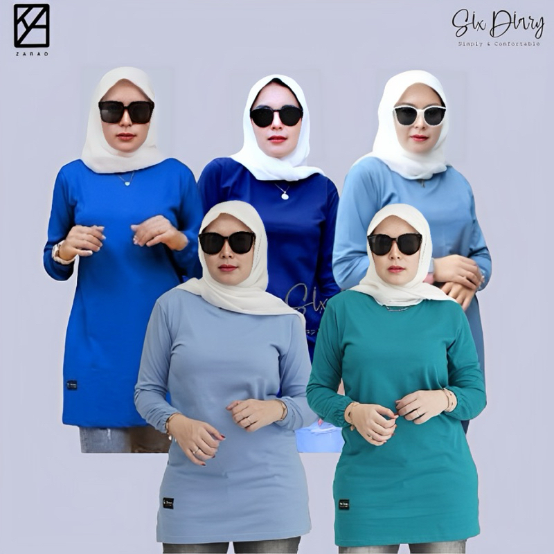 Six Diary Tunik kaos wanita lengan kerut kekinian terbaru polos