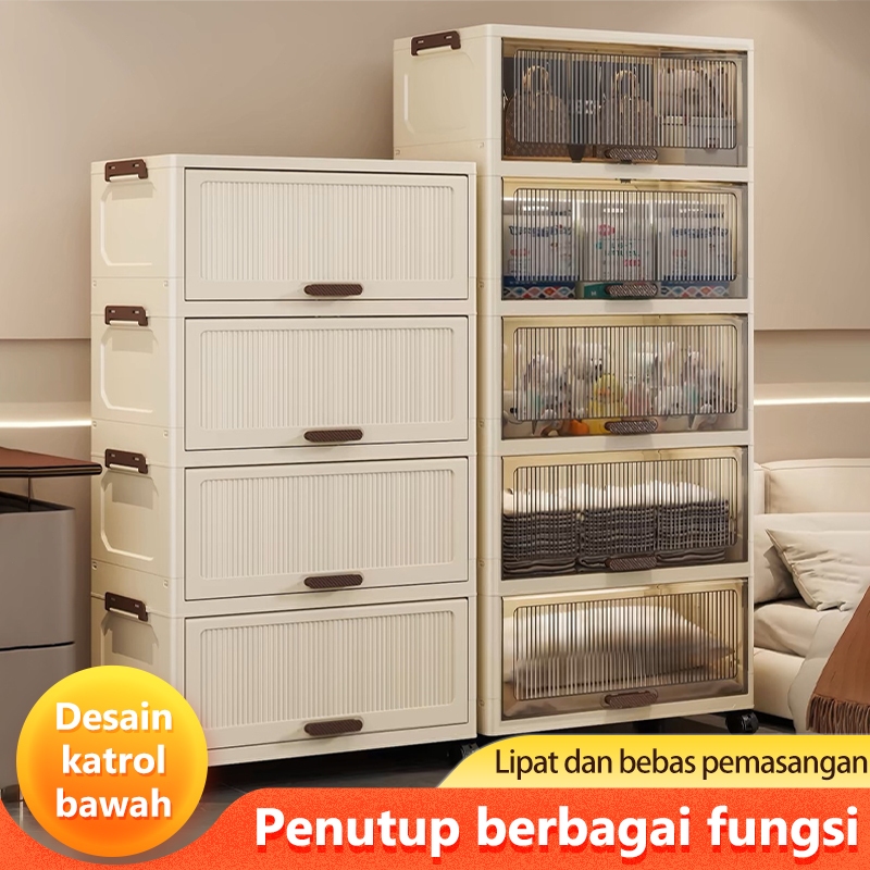 Qcheng Drawer Storage Cabinet Lemari Pakaian Plastik Lemari Plastik Tebal Putih Polos/Bisa Dilipat U