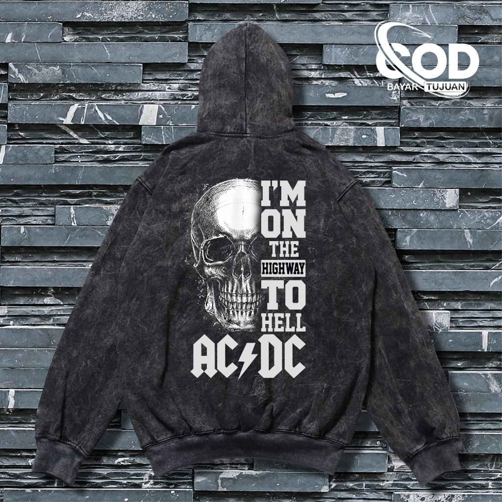 Melfous Sweater Jumper Hoodie Pria Unisex Model Washing Sandwash List Sablon ACDC Keren Aesthetic Ba