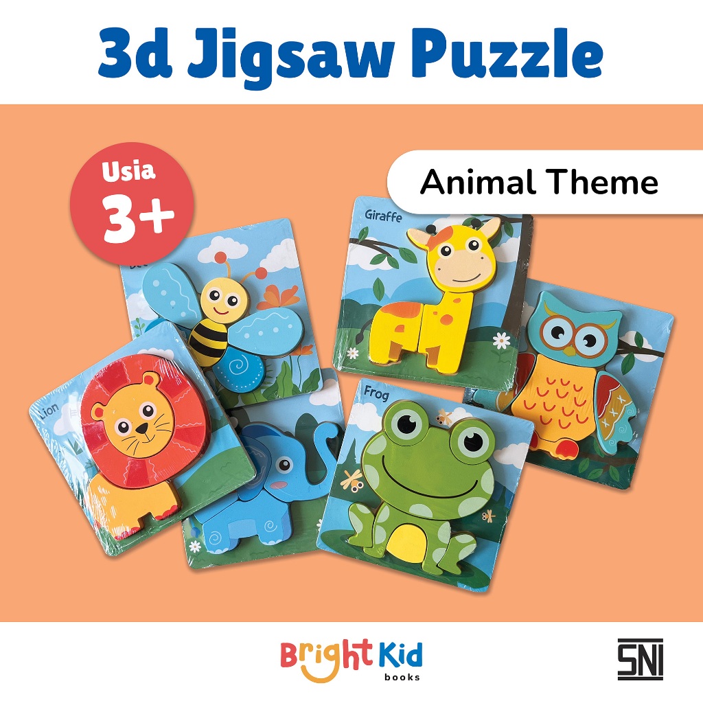3D Puzzle Anak Tema Animals / Puzzle Kayu / Mainan Edukasi / Mini Puzzle / 1-3 Tahun