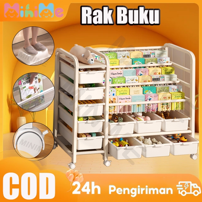 Rak Buku Susun Serbaguna Tempat Rak Buku Anak Rak Portable Roda Rak Mainan Rak Roda Toy Storage