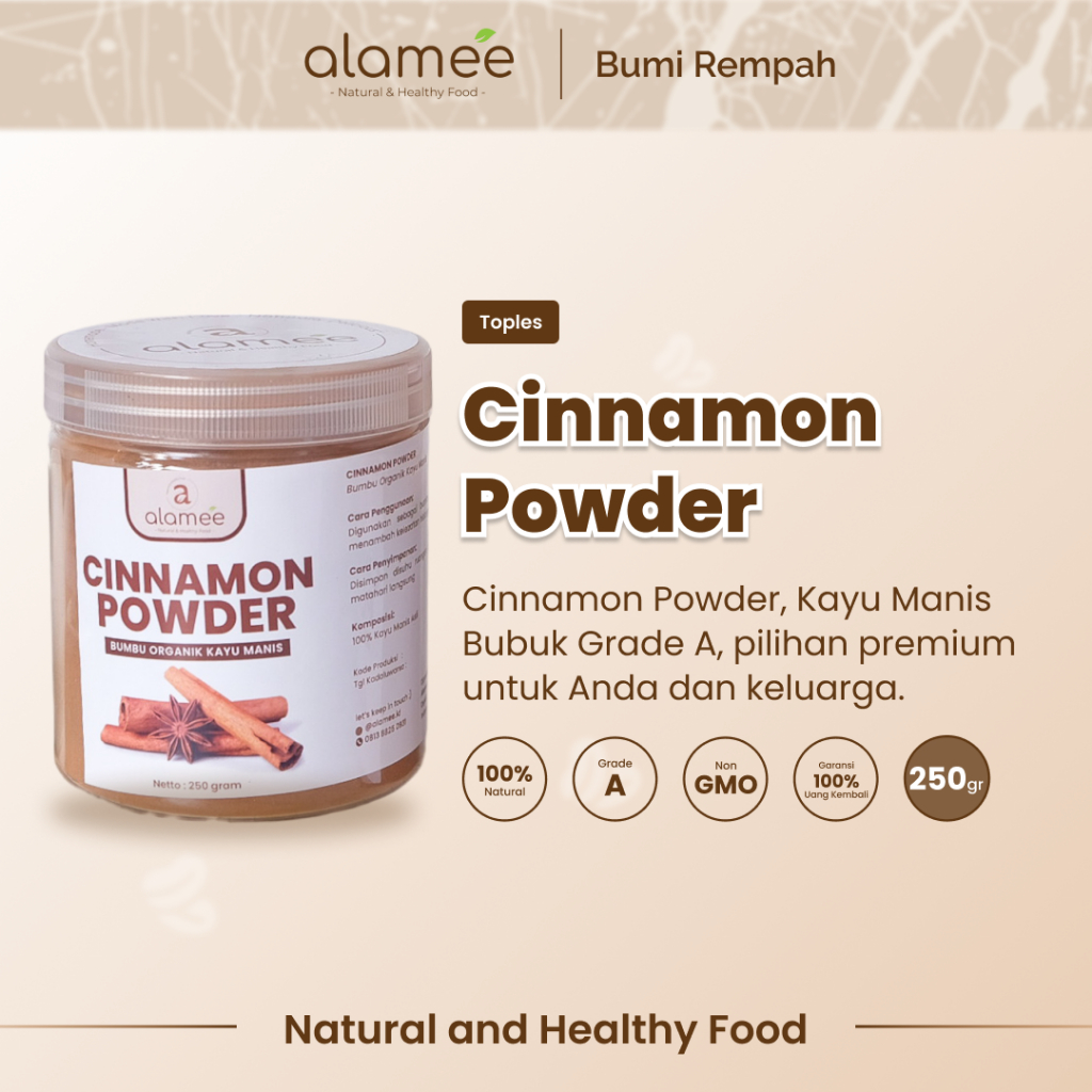 

ALAMEE Kayu Manis Bubuk Cinnamon Seasoning Powder kayumanis Murni Tanpa Campuran Bumbu Organik 250g