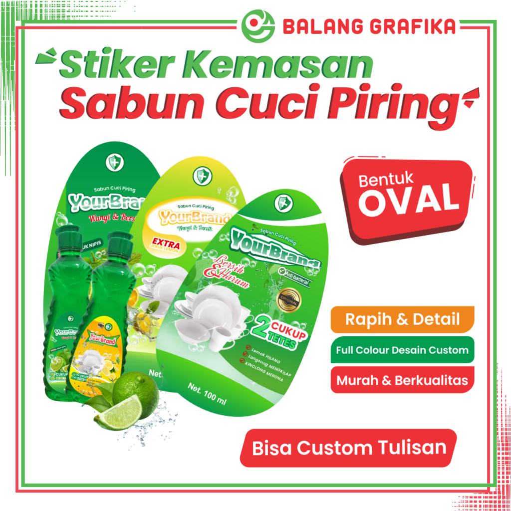 Cetak Stiker Kemasan Sabun Cuci Piring Label Cutom Sabun Model Oval