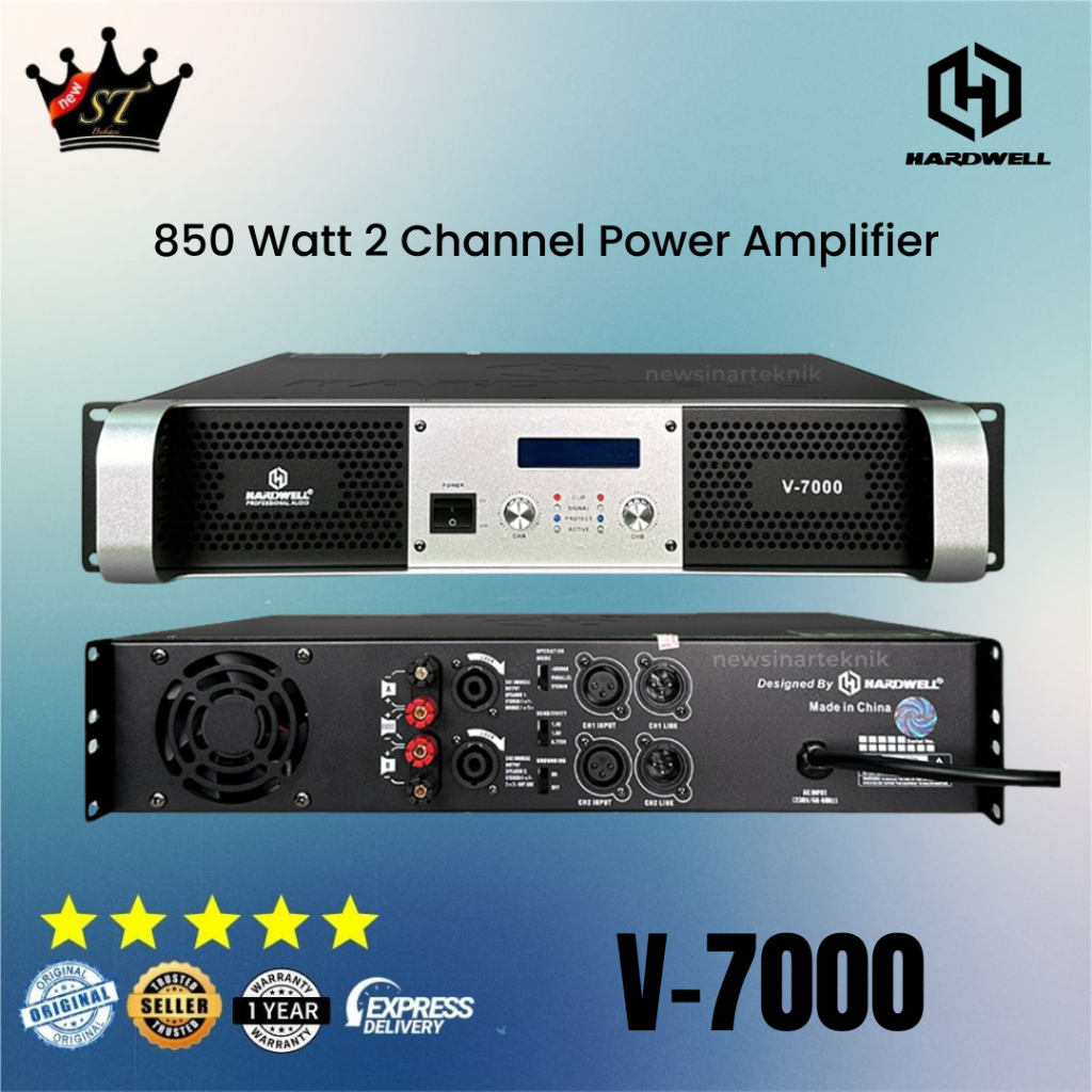Hardwell V-7000 V7000 Power Amplifier Ampli 2 Channel 800 Watt Stereo Amplifier SpeakOn XLR