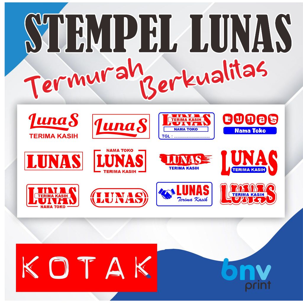 

Stempel Lunas Costum - Lunas Desain Kotak - Stempel Flash Otomatis - Banyak Pilihan