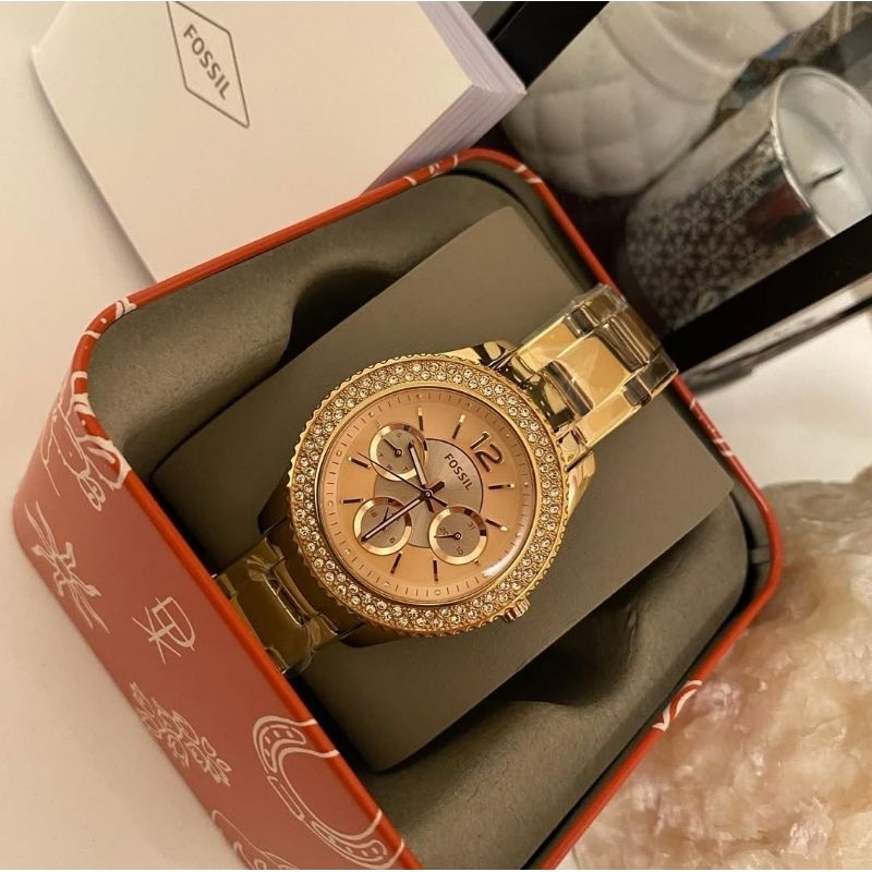 jam tangan wanita original es3590 es 3590 stella Multifunction rose tone