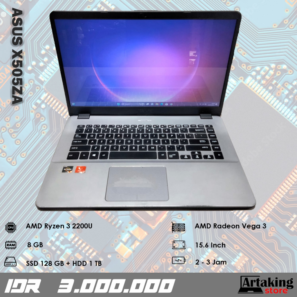 Asus X505ZA - Ryzen 3 - Ram 8 GB - Sudah SSD - Radeon Vega 3