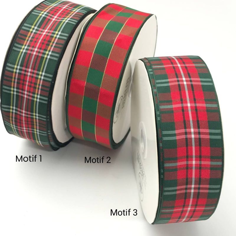 1 YARD - PITA MOTIF KOTAK-KOTAK / PITA NUANSA NATAL / PITA LEMAS