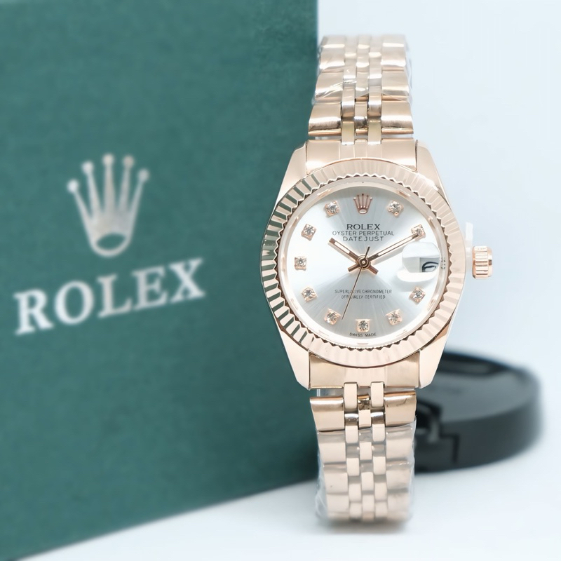 COD  Jam Tangan Wanita Rolex Datejust Mesin Batrai Tangal Aktif Rantai Steinless Include Box Rolex