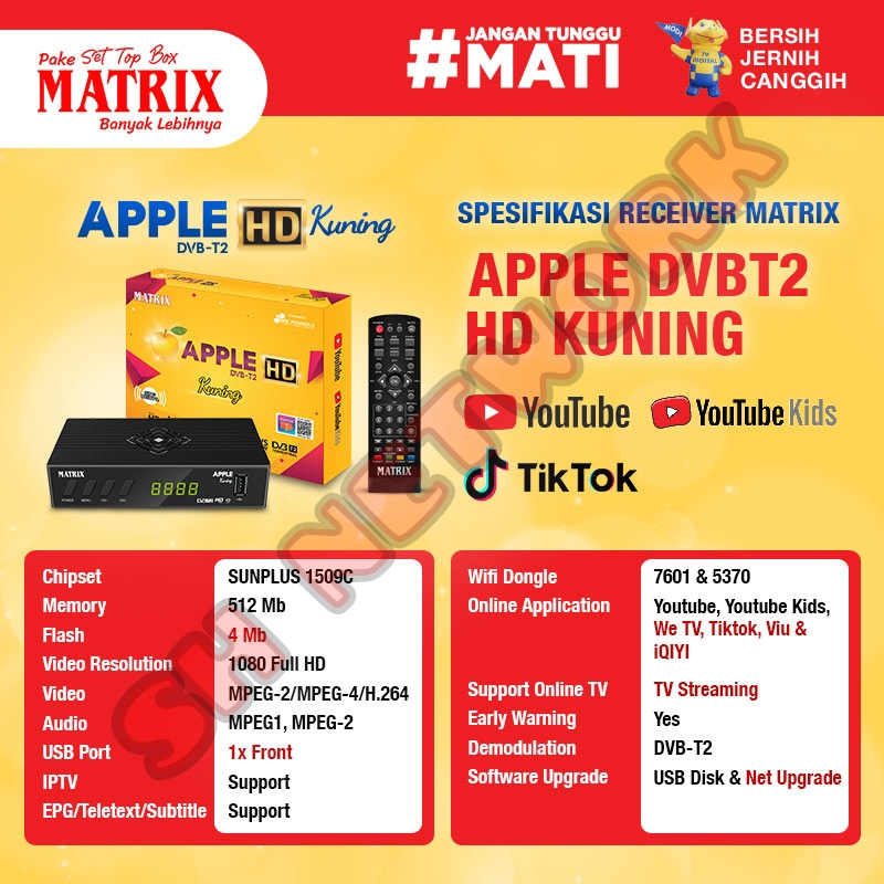 Set Top Box Matrix Apple Kuning Burger Merah STB 5Star STB100 Luby 01 Super HD 168 Kijang TV Digital