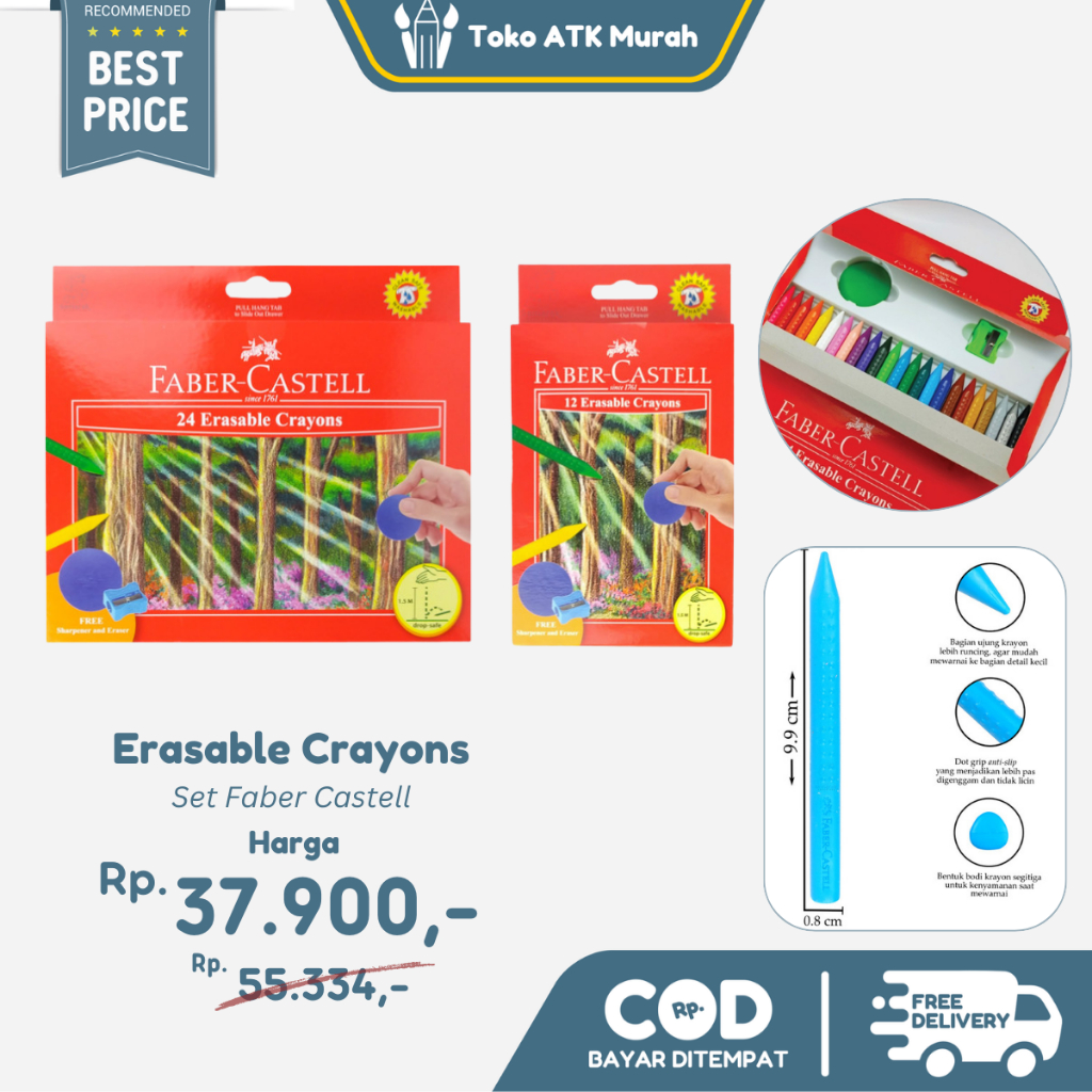 

Erasable Crayon 12 Warna / 24 Warna Faber Castell ( Crayon Bisa Dihapus )