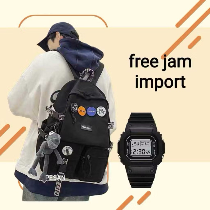 BAG_BOSS Tas Ransel Sekolah Pria dan Wanita Paket Kombo Hemat