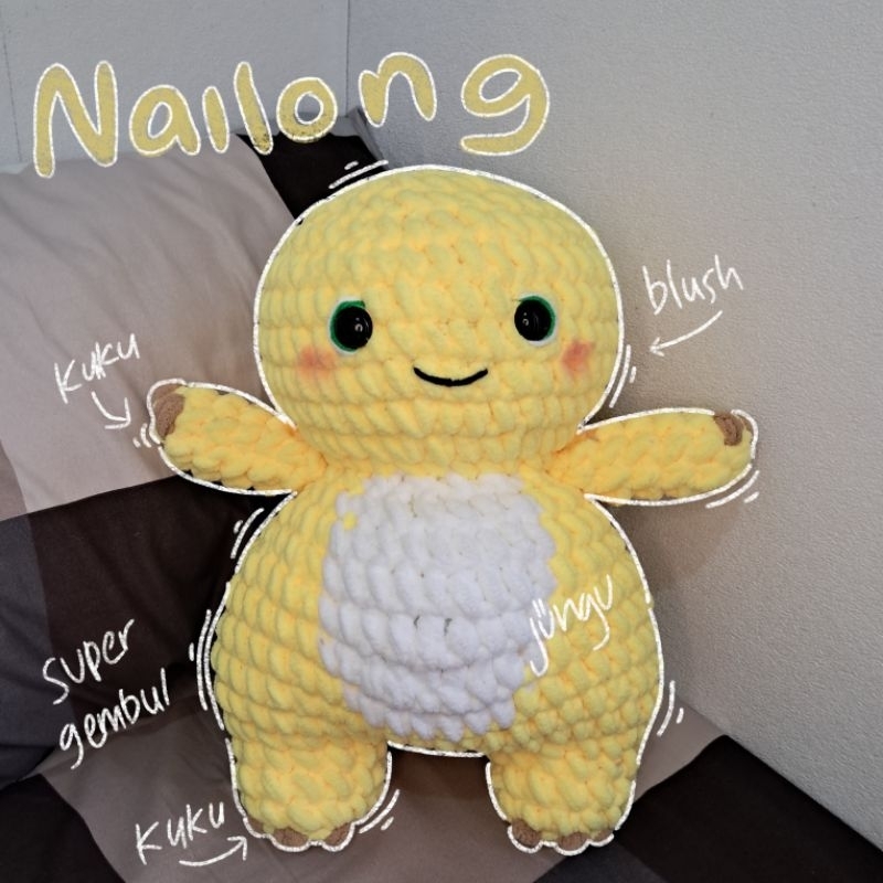 [37cm] Boneka dino kuning | boneka rajut dino kuning nailong | crochet dino nailong | jungugurumi