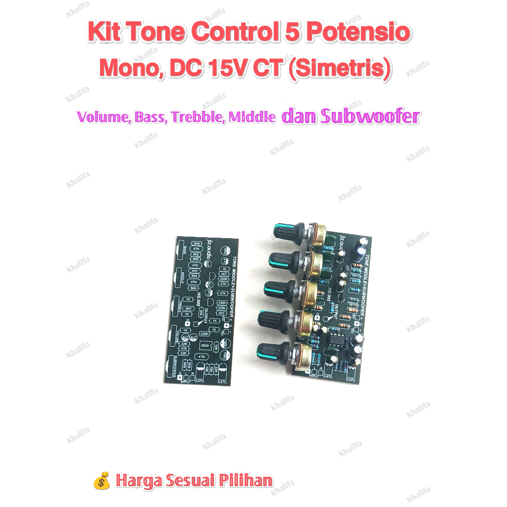 Kit Driver Modul Tone Control Mono Plus Subwoofer DC 15V CT/Simetris Tonkontrol Ton Kontrol Pengatur