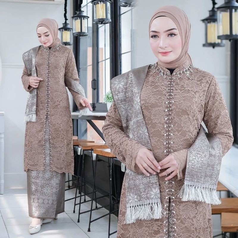 (Free Hijab) Kebaya brokat dinar payet/ kebaya busui/ kebaya kondangan / kebaya hajatan/ kebaya stel