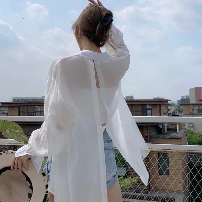 Istimewa id96  Kemeja Korean Transparan  Kemeja Oversized  Transparan Kemeja OOTD  XXL Kemeja  Kemej