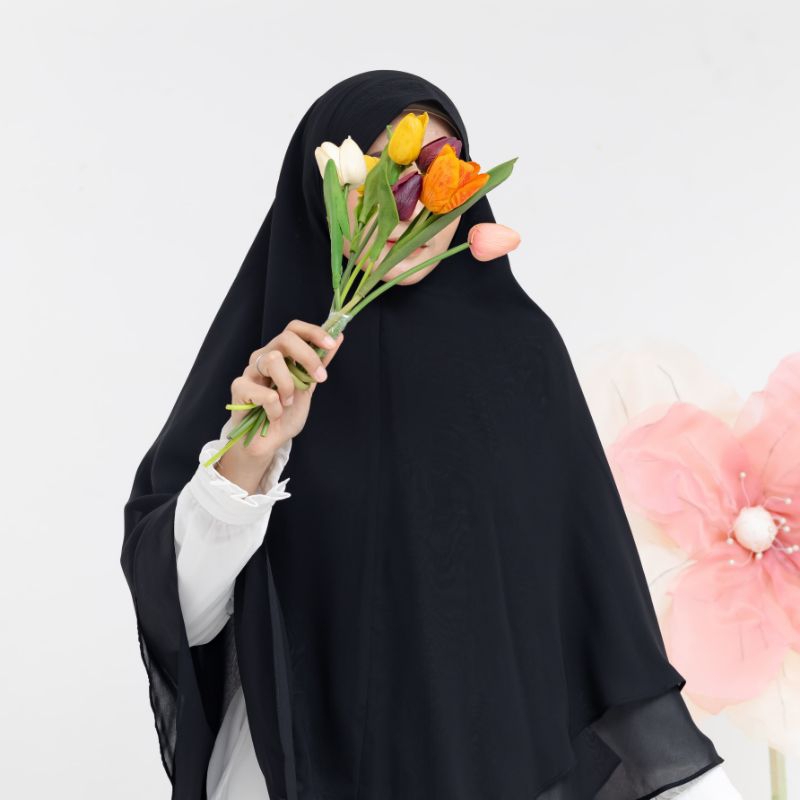 Khimar 2 Layer Model Classic by Nura Collection - Bahan Sifon Arab - Kerudung Panjang Syar'i