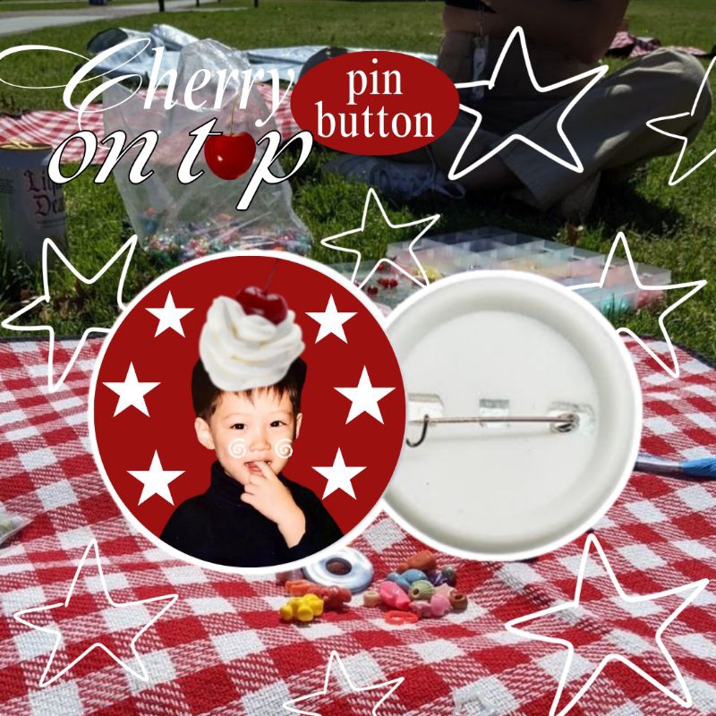 [PRE-ORDER] CHERRY ON TOP PIN BUTTON AESTHETIC CUTE CHILDHOOD BABY PICTURE STRAYKIDS HYUNJIN SEUNGMI