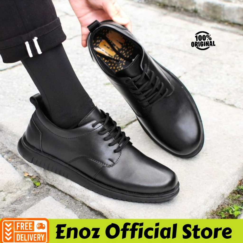 Hector Sepatu Pantofel Formal Casual Full Black Pria Kulit PU Sintetic Premium Pansus Kerja Sekolah 