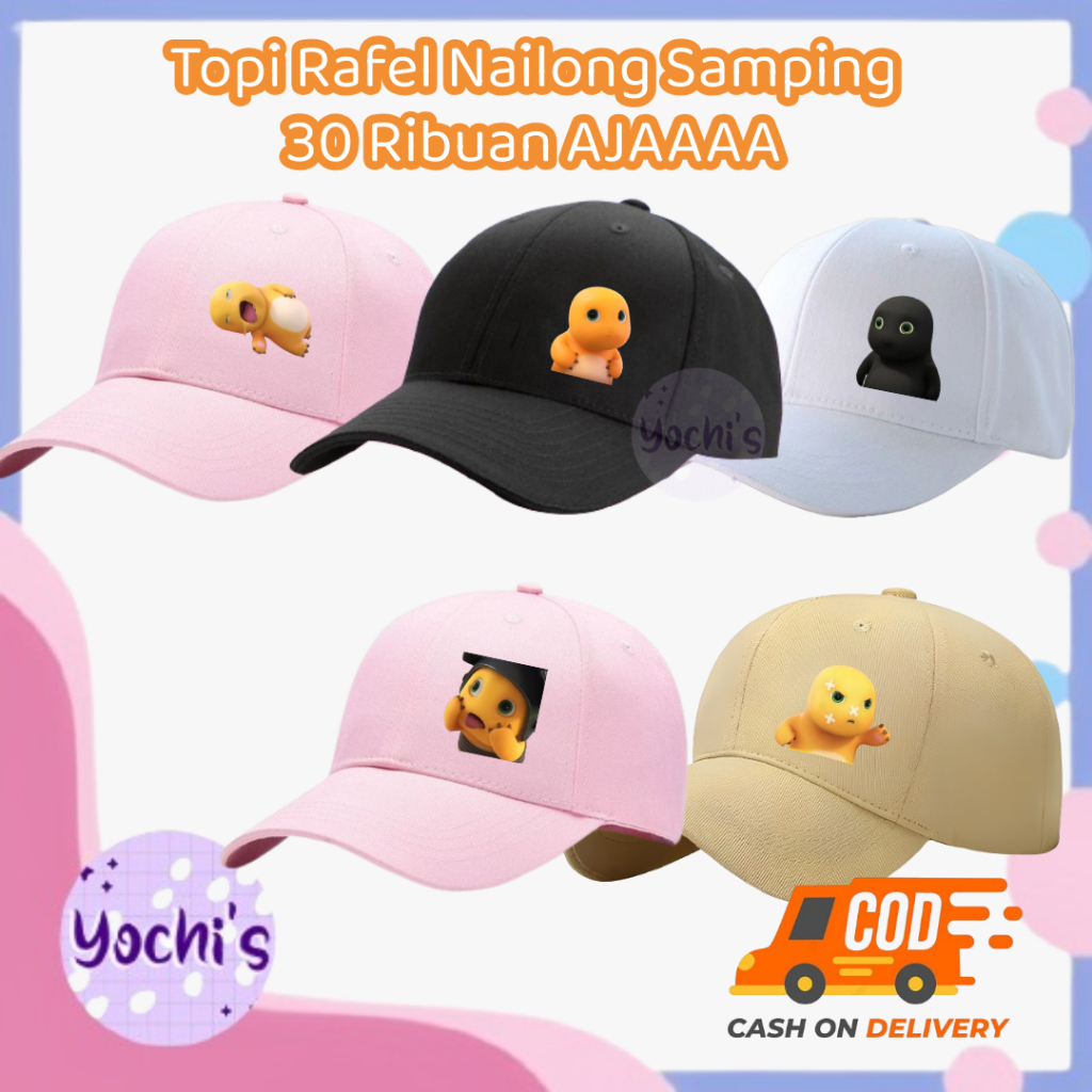 [READY] - TOPI RAFEL SAMPING NAILONG DINO DEWASA DAN ANAK DINOSAURUS KUNING
