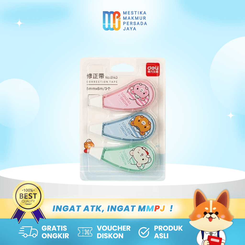 

Deli Tip Ex Kertas Isi 3pcs Penghapus Lucu Tidak Mudah Putus 8143