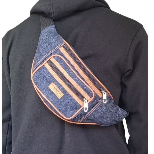 waiatbag tas pinggang fungsional bahan levis denim tebal tas slempang pria sling bag modis