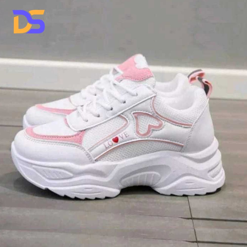 Sepatu Cewek Trend Korea / Sepatu Sneakers Wanita Putih Love / Sepatu Sekolah