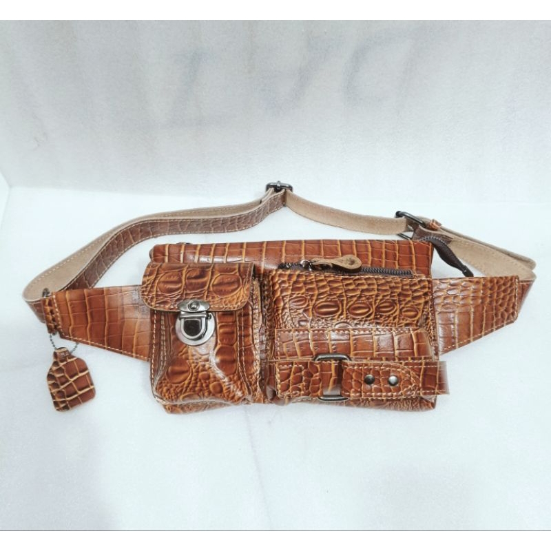 Tas Pinggang waist Bag Pria  Kulit Asli Model Croco