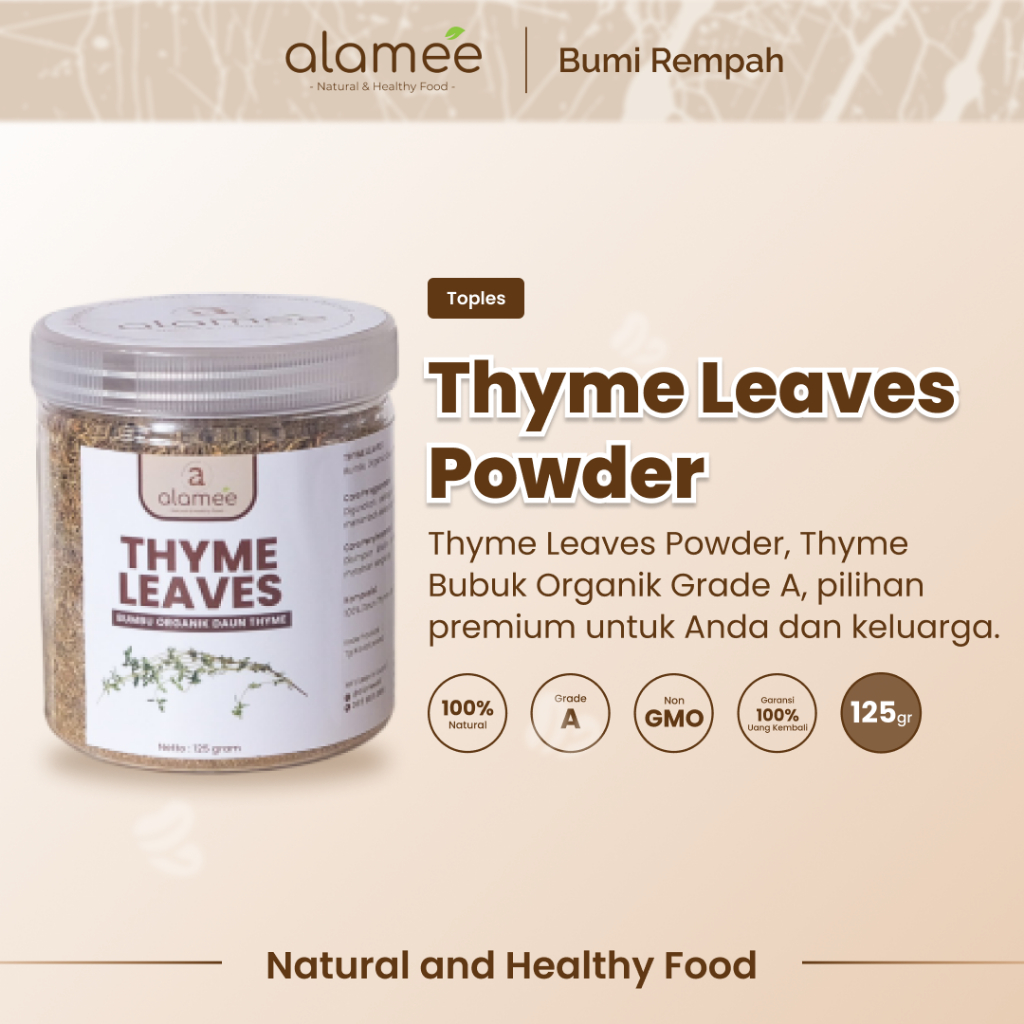 

ALAMEE Thyme Kering Daun Timi Bumbu Dapur Organik Garnish Dried Leaves Murni Tanpa Campuran 125g