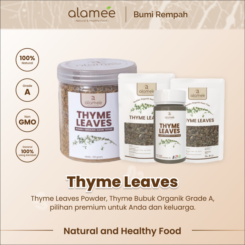 

ALAMEE Thyme Kering Daun Timi Bumbu Dapur Organik Garnish Dried Leaves Murni Tanpa Campuran 250g