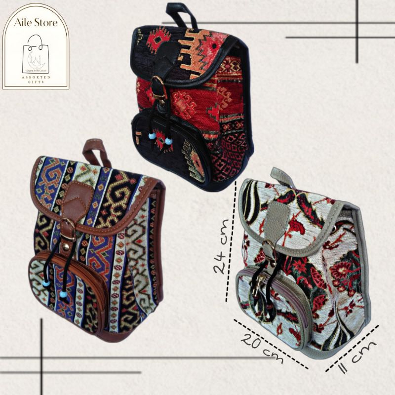 AILE- Tas ransel bagpack mini kilim Turki Handmade impor oleh oleh Turki
