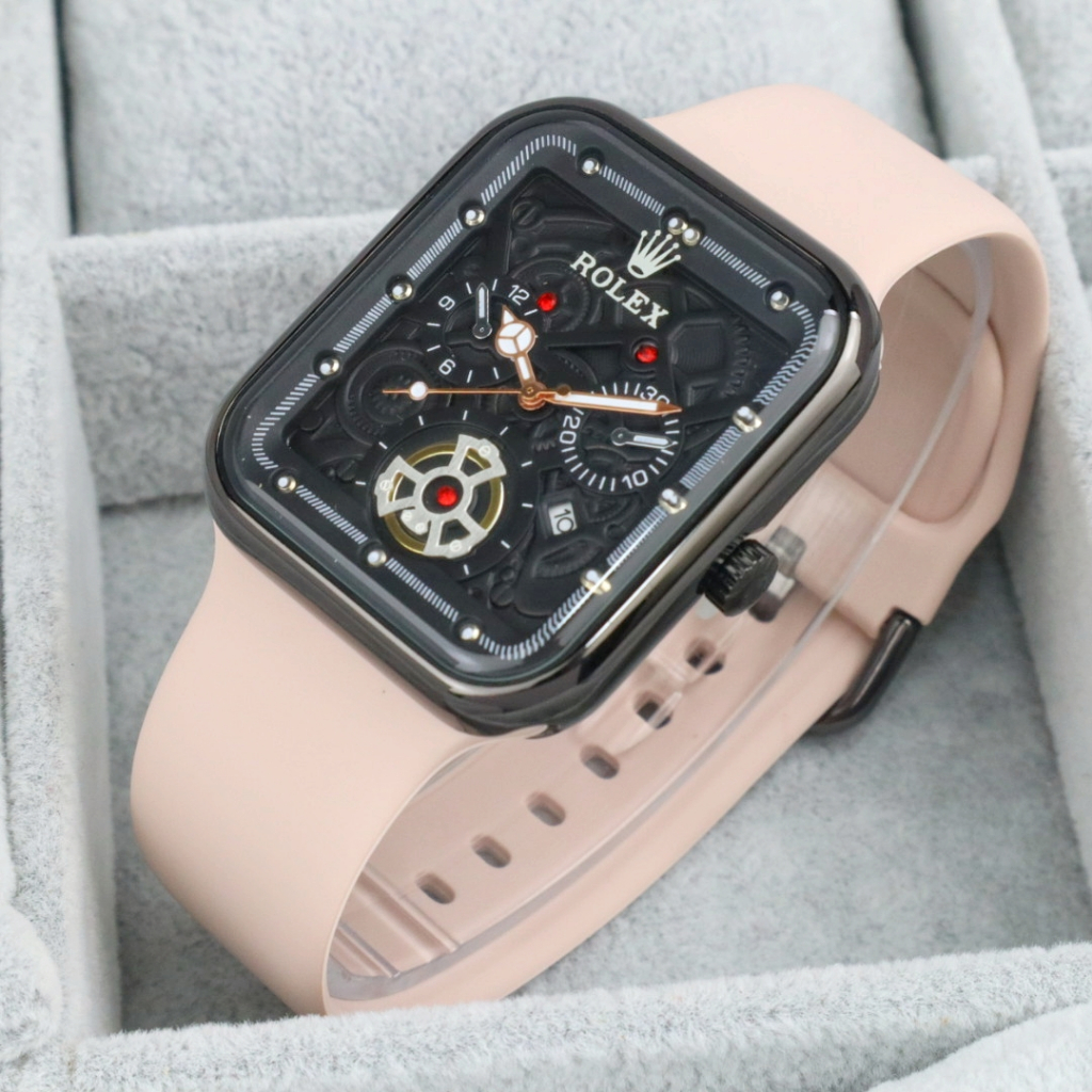 JAM TANGAN WANITA ROLEX FASHION PW-388 TALI RUBBER CHRONO VARIASI & TANGGAL AKTIF FREE BOX