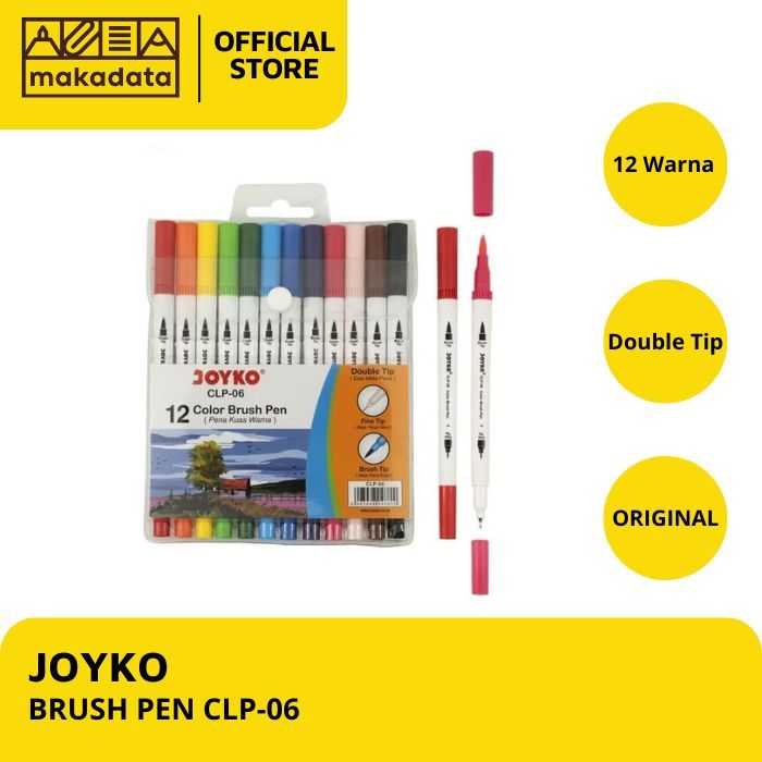 

PENA KUAS / BRUSH PEN 12 WARNA JOYKO CLP-06 (1 SET) MURAH