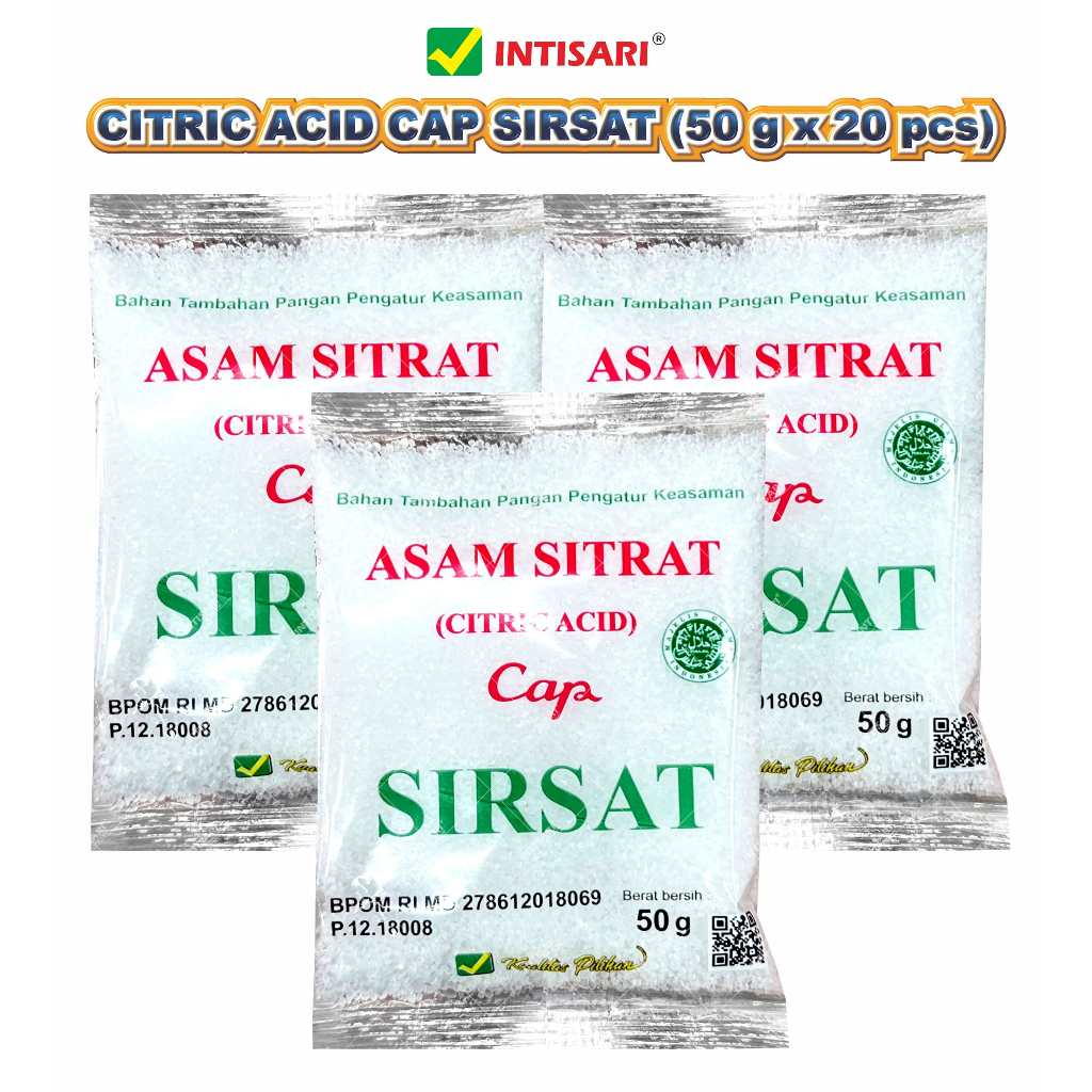 

[ISI 20 PCS x 50 G] CITRIC ACID CAP SIRSAT (ASAM SITRAT)