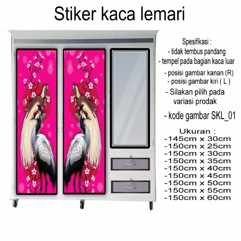 Stiker kaca lemari motif burung