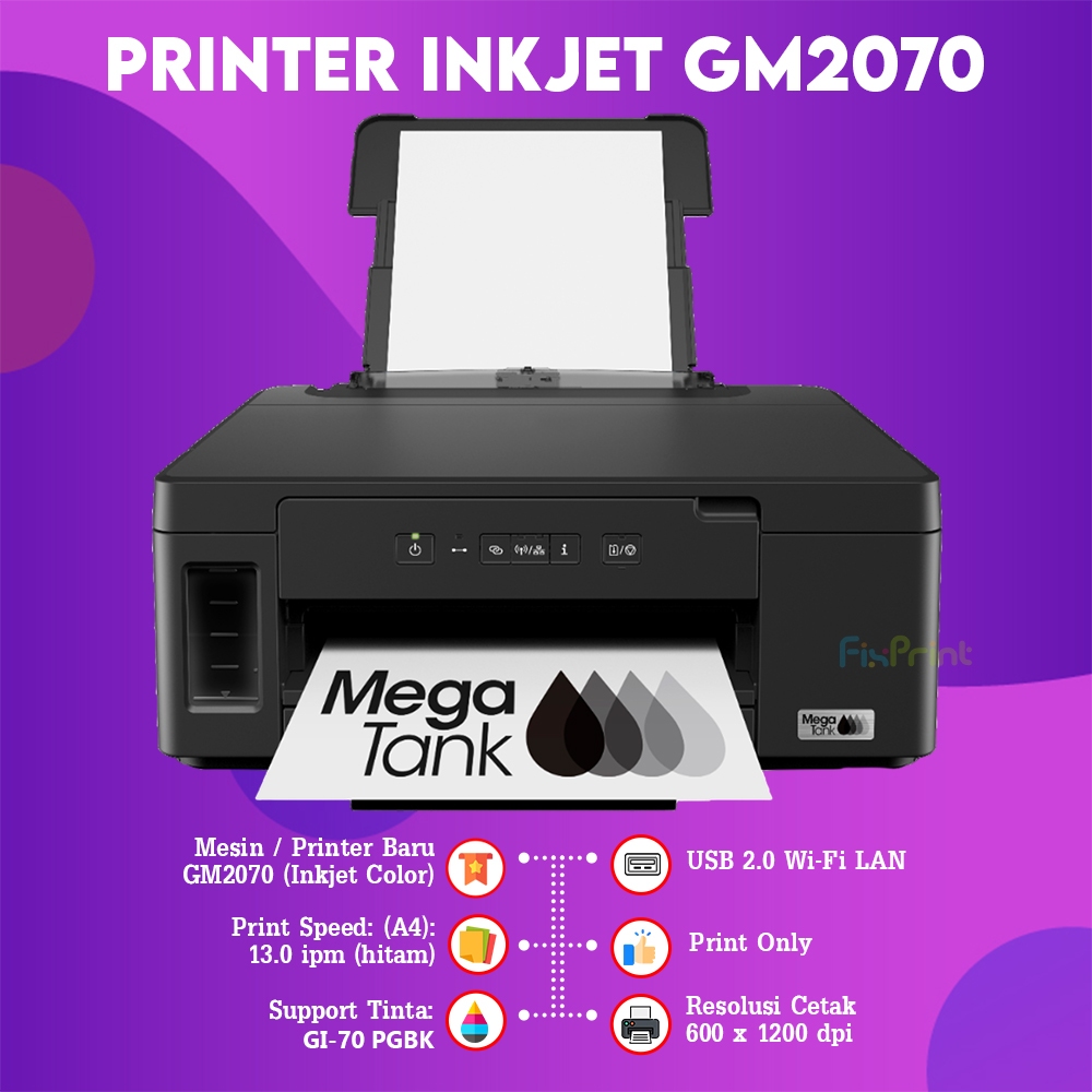 FixPrint Printer PIXMA GM2070 GM-2070 CANON Printer Single Function Monochrome  Tinta Gi70