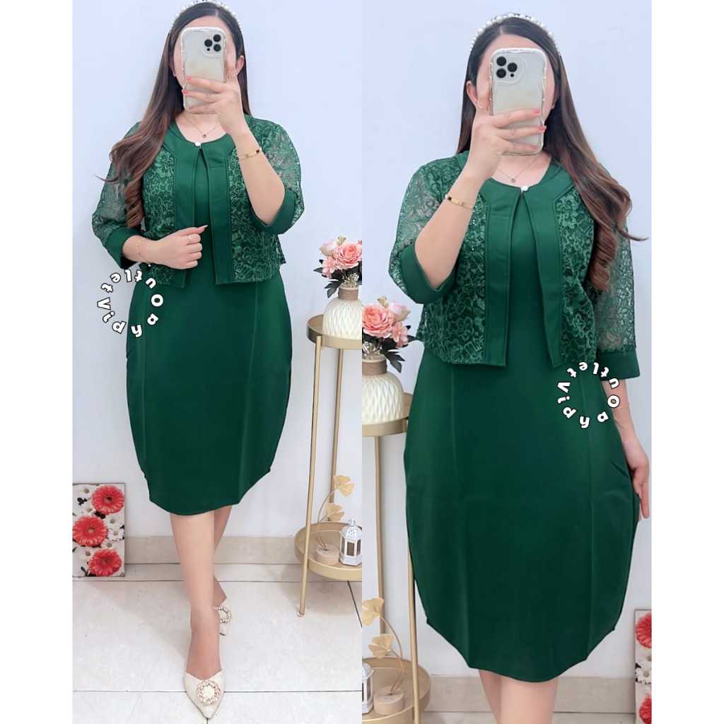 Dress Scuba Rompi 369 - Dress Natal Jumbo - Bahan Tebal - Pakaian Pesta
