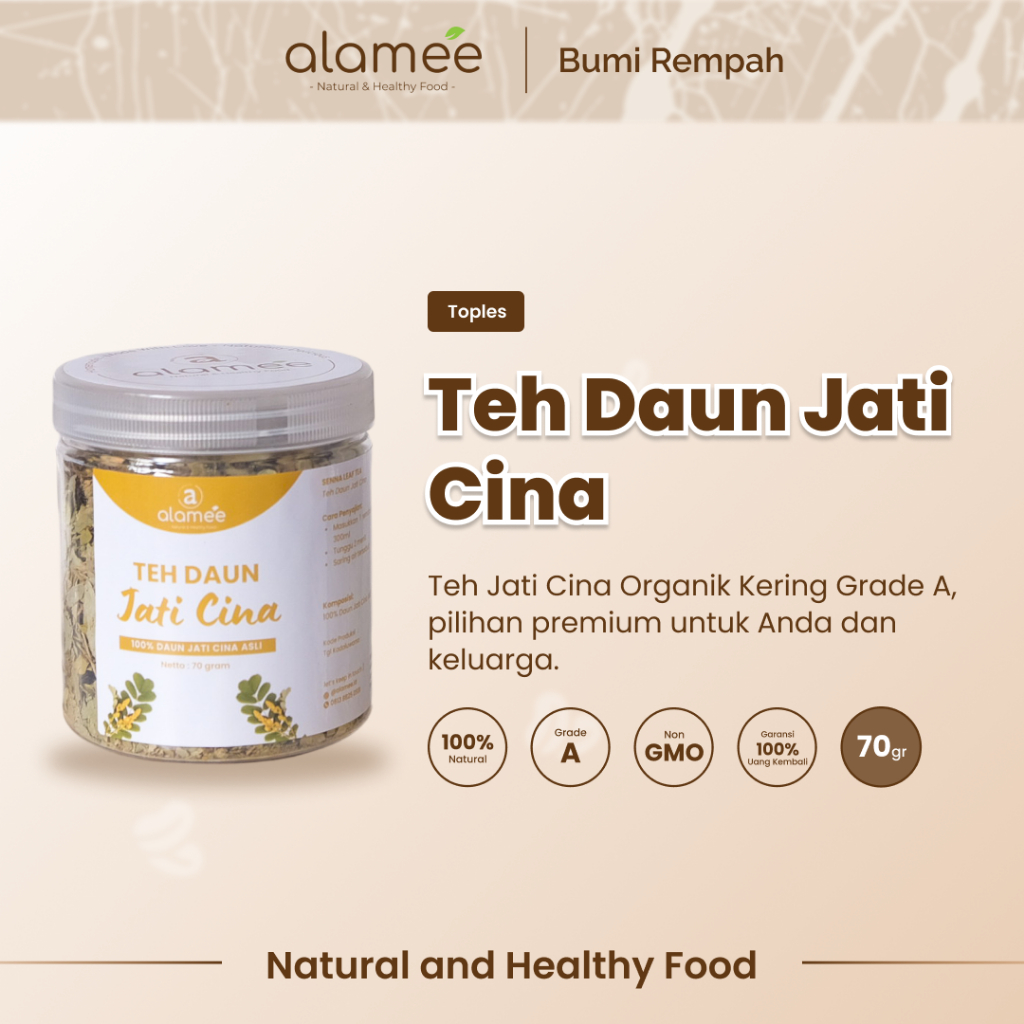 

ALAMEE Teh Daun Jati Cina Senna Leaf Tea Teh Herbal Alami Organik Organic Siap Seduh Minum 70gr